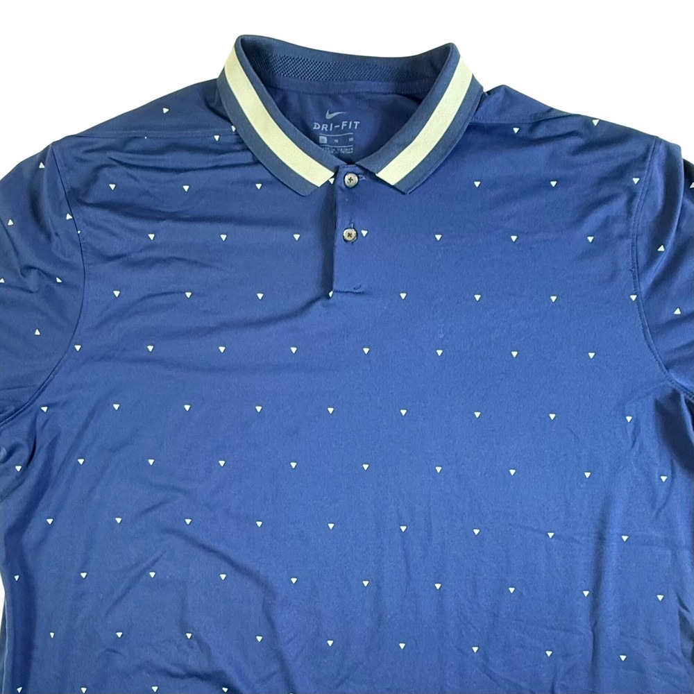Nike Polo Shirt Mens XL Dri-FIT Geometric Print Golf Performance Top Blue